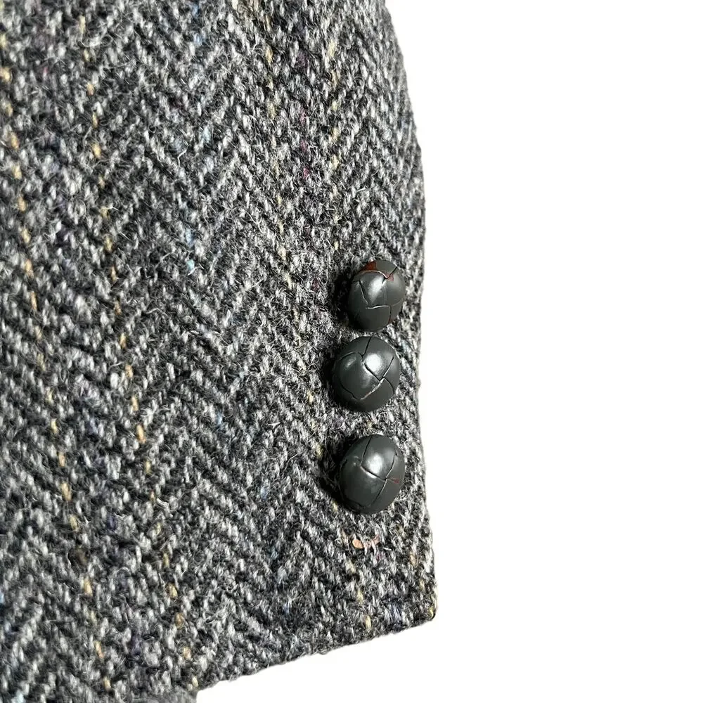 Stafford Harris Tweed Vintage Gray Herringbone 2 Button Sport Coat Blazer 48